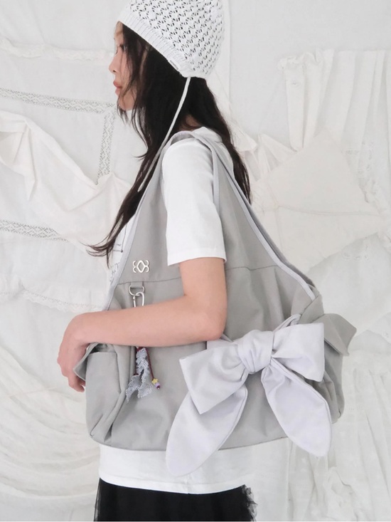 SIWEOL107 Bow Shoulder Bag (Nylon Light Grey)